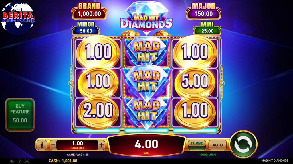 Rtp8000 Mad Hit Diamonds 3 Reel 5 Payline Animasi